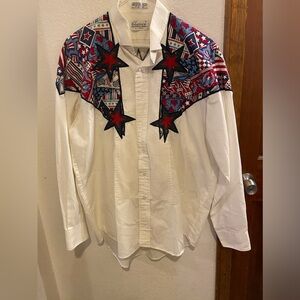 Vtg CLASSIX Mens Large Long Sleeve Button Down American Flag Dress Shirt Western